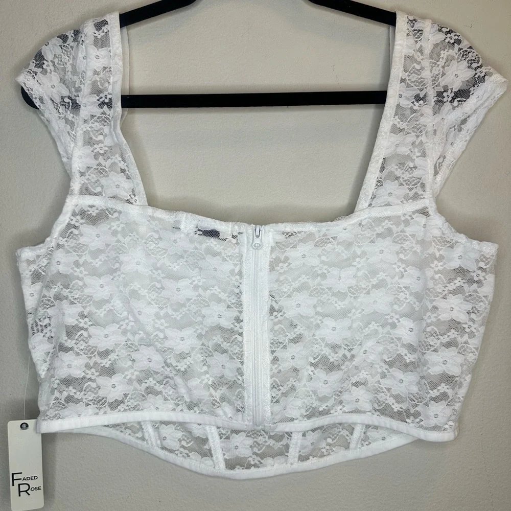 NWT Faded Rose Corset Bustier Women's White Cropped Lace Top Size XL - Picture 3 of 8